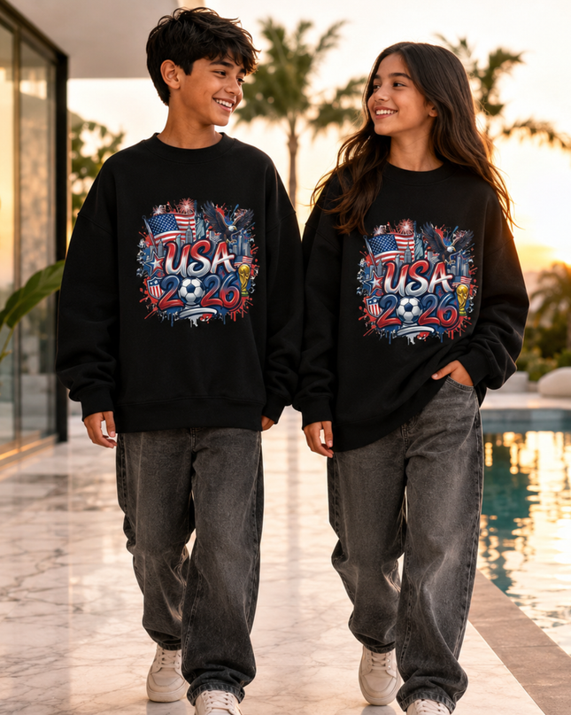 USA 2026 Flag Graffiti Kids Fan Crewneck