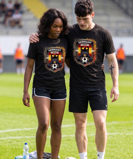 T-shirt Fan Unisexe Allemagne 2026 Coupe du Monde de Football Explosion Dorée Blason Aigle Noir