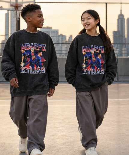 Col ras du cou enfant Kylian Mbappé PSG Era Washed Black multi-poses style bootleg