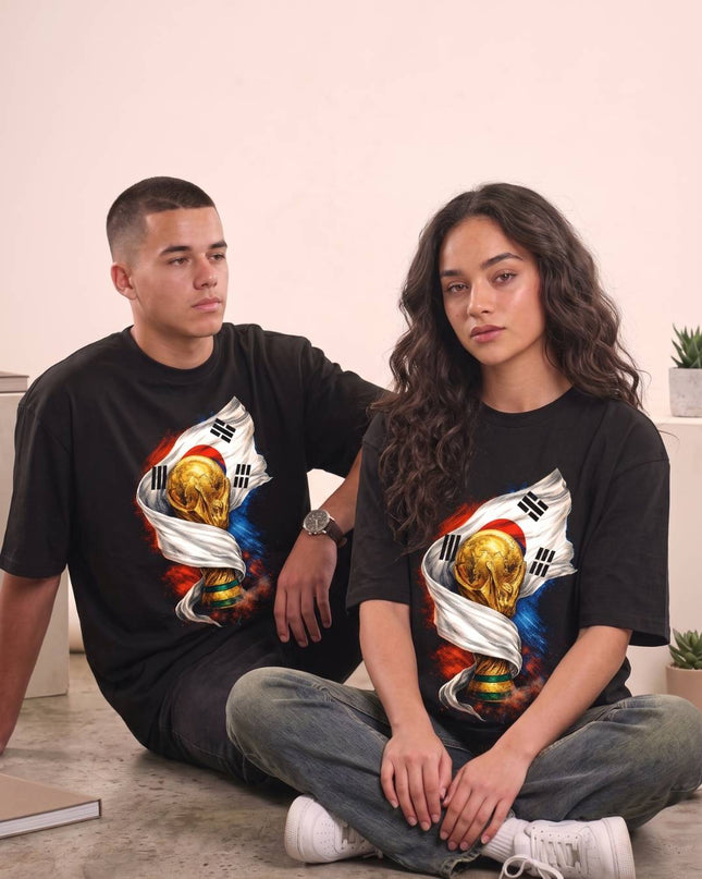 South Korea World Cup Trophy Flag Fire Soccer World Cup 2026 Unisex Fan T-Shirt