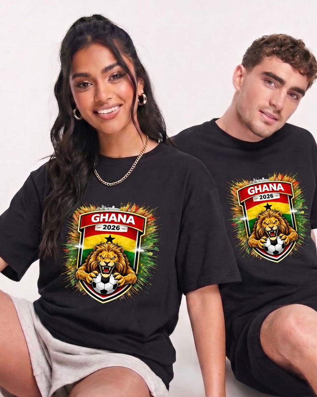 T-shirt Unisexe Fan Coupe du Monde de Football Ghana 2026 Lion Shield Crest