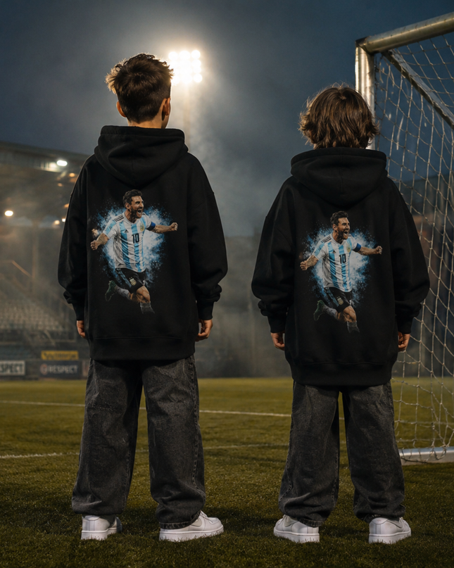 Lionel Messi Argentine #10 Fumée Bleue Célébration Enfants Fan Hoodie