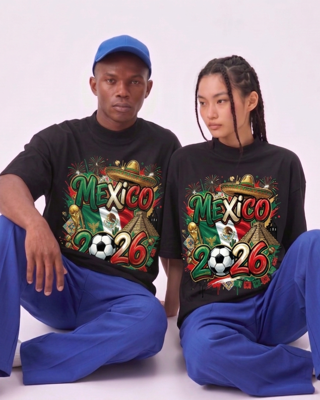 T-shirt unisexe Coupe du Monde de Football Mexique 2026 Graffiti Fiesta