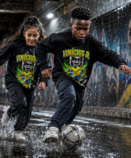 Vinicius Jr Brésil Seleção Jaune Vert Feu #7 Visage Action Double Portrait Enfants Fan Ras du Cou