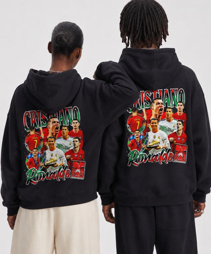 Cristiano Ronaldo #7 Multi-Club Vert Rouge Rétro Bootleg Collage Sweat à Capuche Adulte Fan