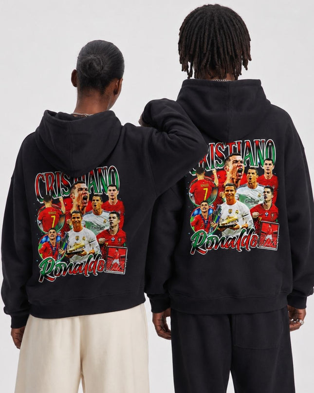 Cristiano Ronaldo #7 Multi-Club Green Red Retro Bootleg Collage Adult Fan Hoodie
