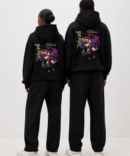 Lamine Yamal Barcelona Signature Swoosh Collage Unisex Fan Hoodie
