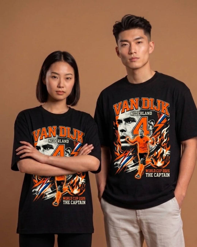 T-shirt unisexe fan Virgil van Dijk #4 Pays-Bas Le Capitaine Coupe du Monde 2026