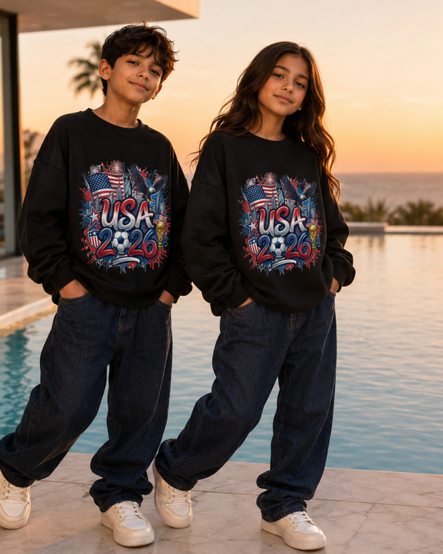 USA 2026 Flag Graffiti Kids Fan Crewneck