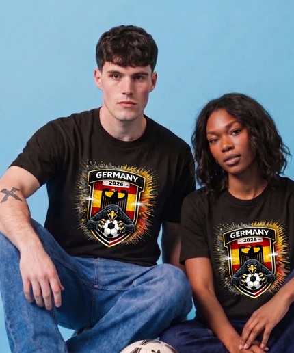 T-shirt Fan Unisexe Allemagne 2026 Coupe du Monde de Football Explosion Dorée Blason Aigle Noir
