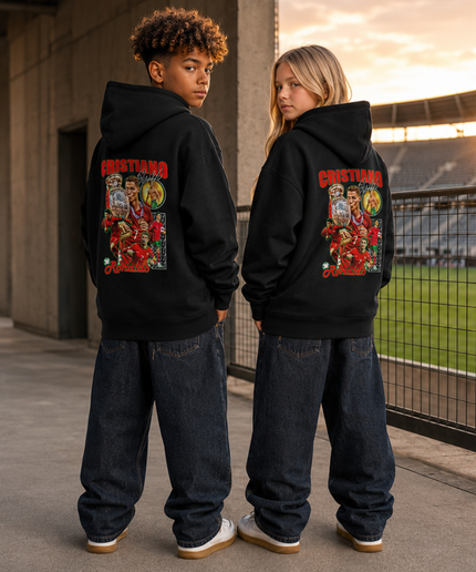 Cristiano Ronaldo CRISTIANO CR7 Ronaldo Portugal Euro Trophy Vintage Bootleg Collage Kids Fan Hoodie