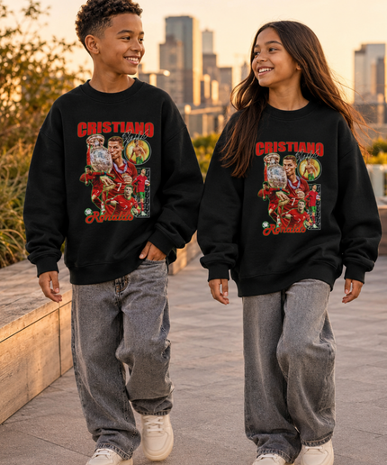 Cristiano Ronaldo Portugal Euro Trophy Bootleg Multi-Pose Kids Fan Crewneck