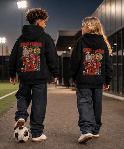 Cristiano Ronaldo CRISTIANO CR7 Ronaldo Portugal Euro Trophy Vintage Bootleg Collage Kids Fan Hoodie