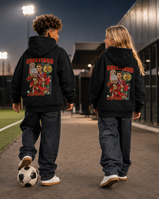 Cristiano Ronaldo CRISTIANO CR7 Ronaldo Portugal Euro Trophy Vintage Bootleg Collage Kids Fan Hoodie