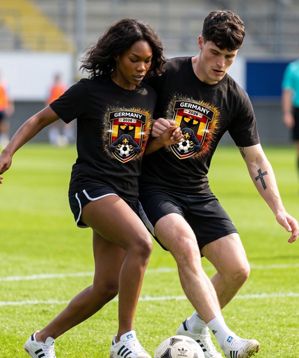 T-shirt Fan Unisexe Allemagne 2026 Coupe du Monde de Football Explosion Dorée Blason Aigle Noir