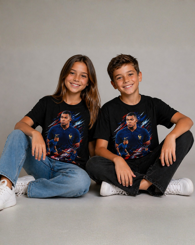 T-shirt Enfant Kylian Mbappé France Action Collage Pour Fan