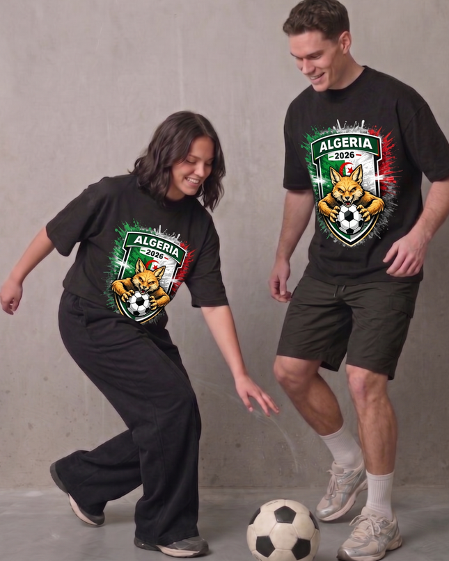 T-shirt unisexe pour fans de la Coupe du Monde de Football 2026 Algérie Desert Fox Shield