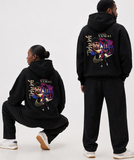 Lamine Yamal Barcelona Signature Swoosh Collage Unisex Fan Hoodie