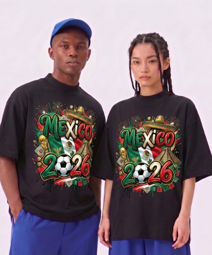 T-shirt unisexe Coupe du Monde de Football Mexique 2026 Graffiti Fiesta