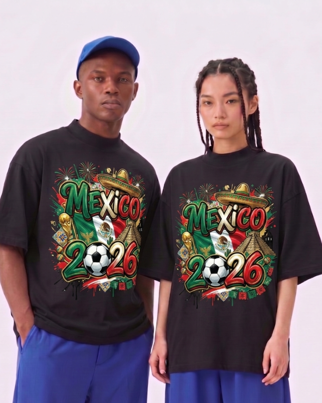 T-shirt unisexe Coupe du Monde de Football Mexique 2026 Graffiti Fiesta