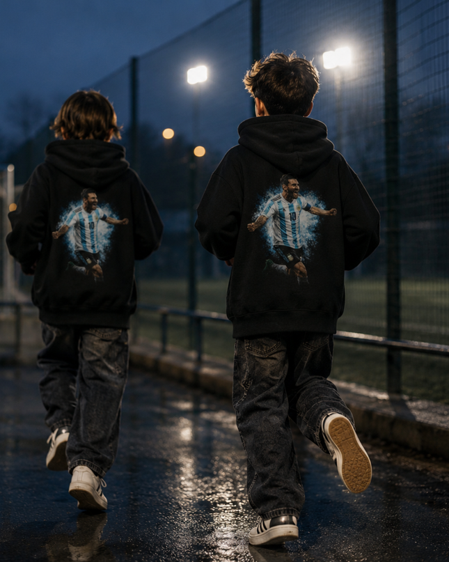 Lionel Messi Argentine #10 Fumée Bleue Célébration Enfants Fan Hoodie