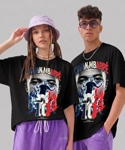 Kylian Mbappé #10 France Fire Portrait Copa do Mundo 2026 Unisex Fan T-Shirt