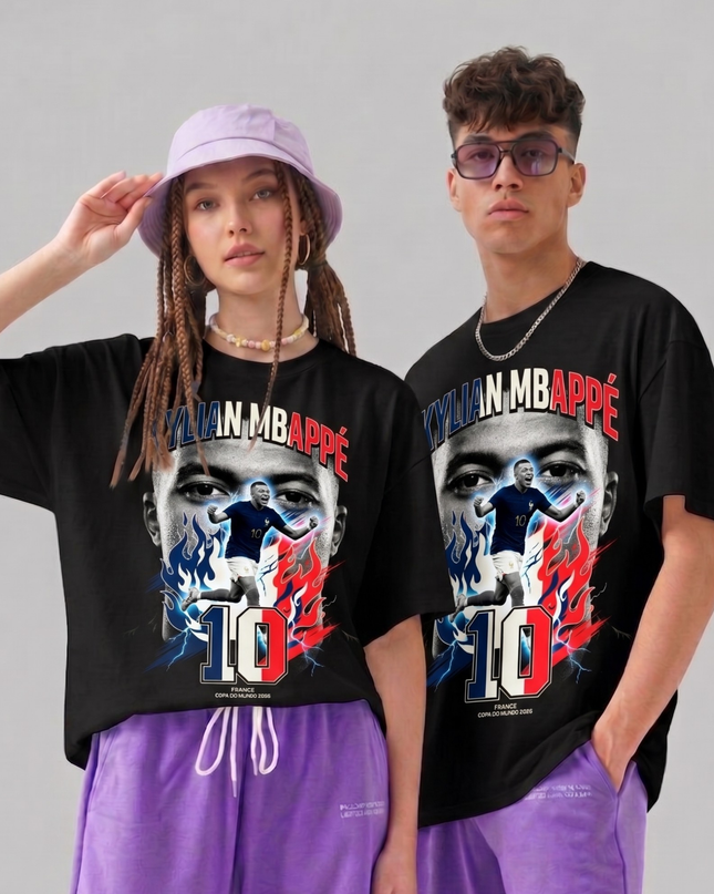 Kylian Mbappé #10 France Portrait de Feu Coupe du Monde 2026 T-Shirt Unisexe pour Fans