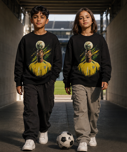 Ronaldinho Brésil #11 Ballon sur la tête Jonglage Vert Jaune Peinture Éclaboussures Col rond Enfant Fan