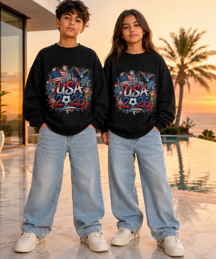 USA 2026 Flag Graffiti Kids Fan Crewneck