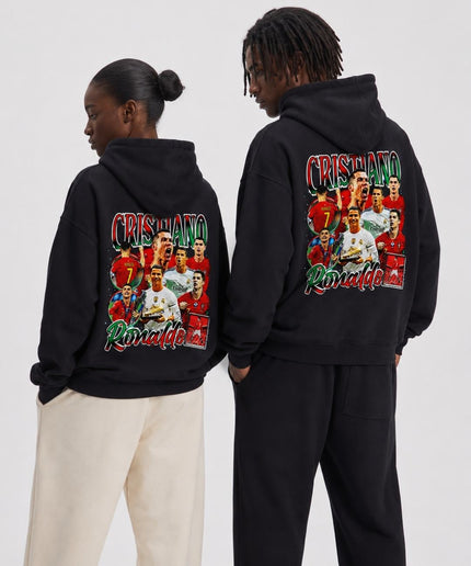 Cristiano Ronaldo #7 Multi-Club Vert Rouge Rétro Bootleg Collage Sweat à Capuche Adulte Fan
