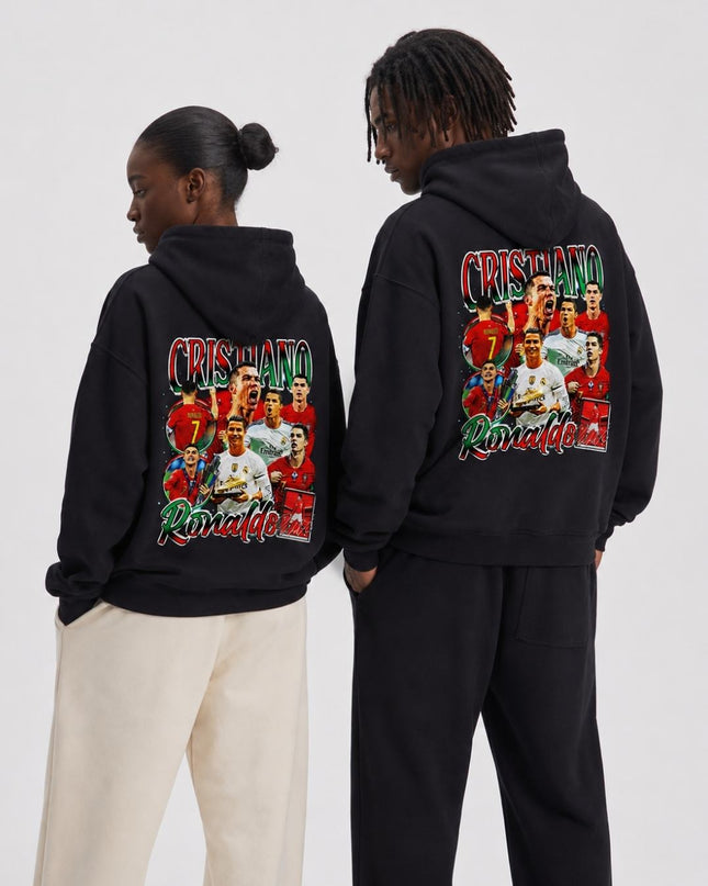 Cristiano Ronaldo #7 Multi-Club Green Red Retro Bootleg Collage Adult Fan Hoodie