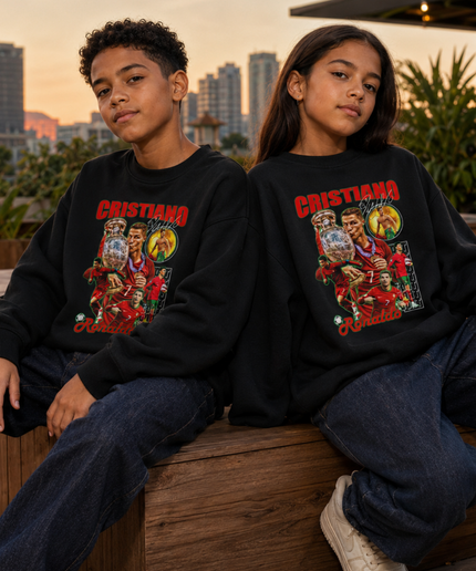 Cristiano Ronaldo Portugal Euro Trophy Bootleg Multi-Pose Kids Fan Crewneck