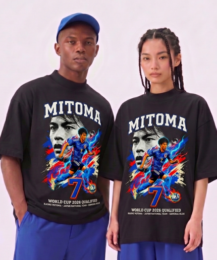 T-shirt unisexe fan Kaoru Mitoma #7 Japon Coupe du Monde 2026 Qualifié Samurai Blue