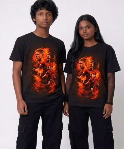 Kevin De Bruyne #17 Belgique Diables Rouges Duo de Feu Coupe du Monde de Football 2026 T-shirt Unisexe pour Fans