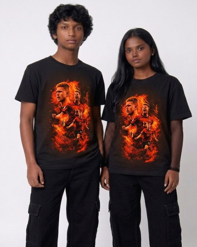 Kevin De Bruyne #17 Belgium Red Devils Fire Duo Soccer World Cup 2026 Unisex Fan T-Shirt