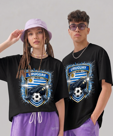 T-shirt unisexe Coupe du Monde de Football Uruguay 2026 Baleine franche australe Écusson Bouclier Supporter