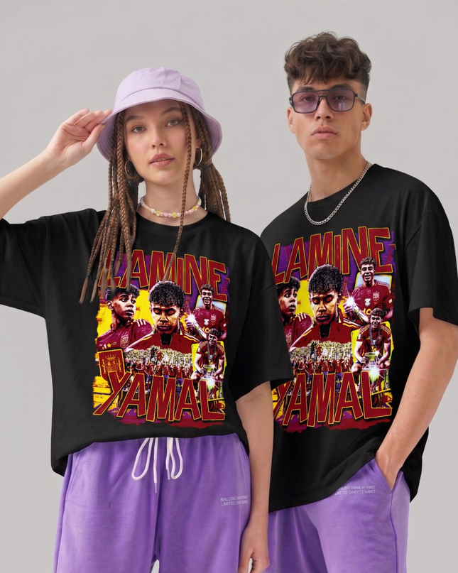 T-shirt unisexe fan Lamine Yamal Espagne style vintage bootleg collage