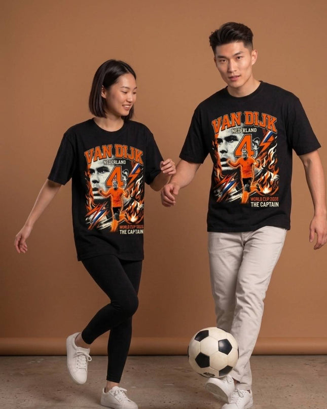 T-shirt unisexe fan Virgil van Dijk #4 Pays-Bas Le Capitaine Coupe du Monde 2026