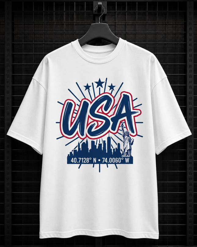 USA New York City Skyline 40.7128° N · 74.0060° W Kids Fan T-Shirt