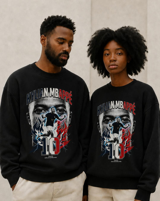 Kylian Mbappé France Copa do Mundo 2026 Lightning Fire Face Portrait Unisex Fan Crewneck