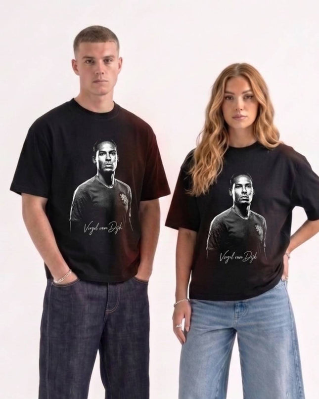 T-shirt unisexe fan de Virgil van Dijk Netherlands Legend Signature Dark Portrait