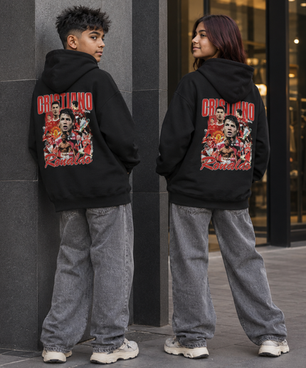 Cristiano Ronaldo CRISTIANO Ronaldo Manchester United Chaussure Vintage Bootleg Collage Multi-Époques pour Enfants Fan Hoodie