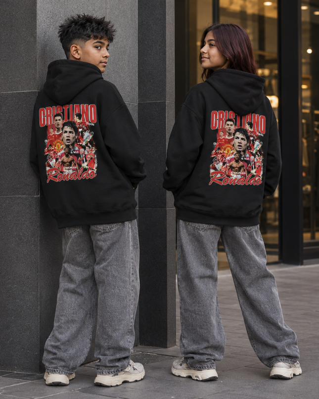 Cristiano Ronaldo CRISTIANO Ronaldo Manchester United Red Vintage Bootleg Multi-Era Collage Kids Fan Hoodie