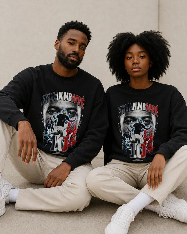 Kylian Mbappé France Copa do Mundo 2026 Lightning Fire Face Portrait Unisex Fan Crewneck