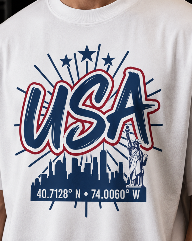 USA New York City Skyline 40.7128° N · 74.0060° W Kids Fan T-Shirt