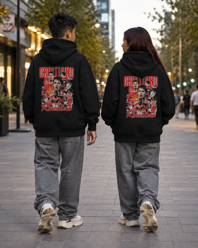 Cristiano Ronaldo CRISTIANO Ronaldo Manchester United Red Vintage Bootleg Multi-Era Collage Kids Fan Hoodie