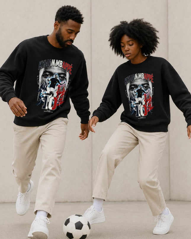 Kylian Mbappé France Copa do Mundo 2026 Lightning Fire Face Portrait Unisex Fan Crewneck