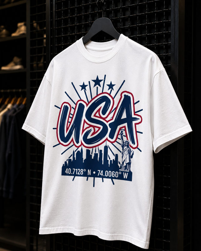 USA New York City Skyline 40.7128° N · 74.0060° W Kids Fan T-Shirt