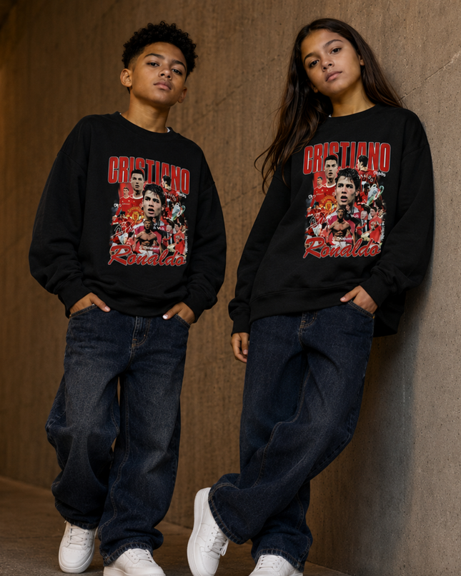 Cristiano Ronaldo Manchester United Multi-Era Collage Bootleg Kids Fan Crewneck