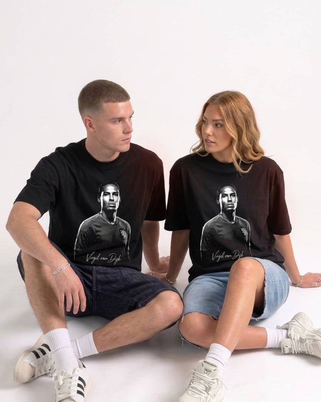 T-shirt unisexe fan de Virgil van Dijk Netherlands Legend Signature Dark Portrait